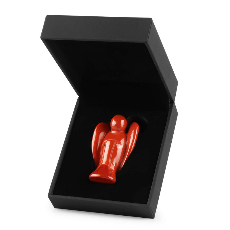 Artistone 2.0" Angel Stones, Angel Healing Crystal Hand-Carved Gemstone Crystal Figurine Statue Guardian Pocket Angel with Gift Box (Red Jasper)