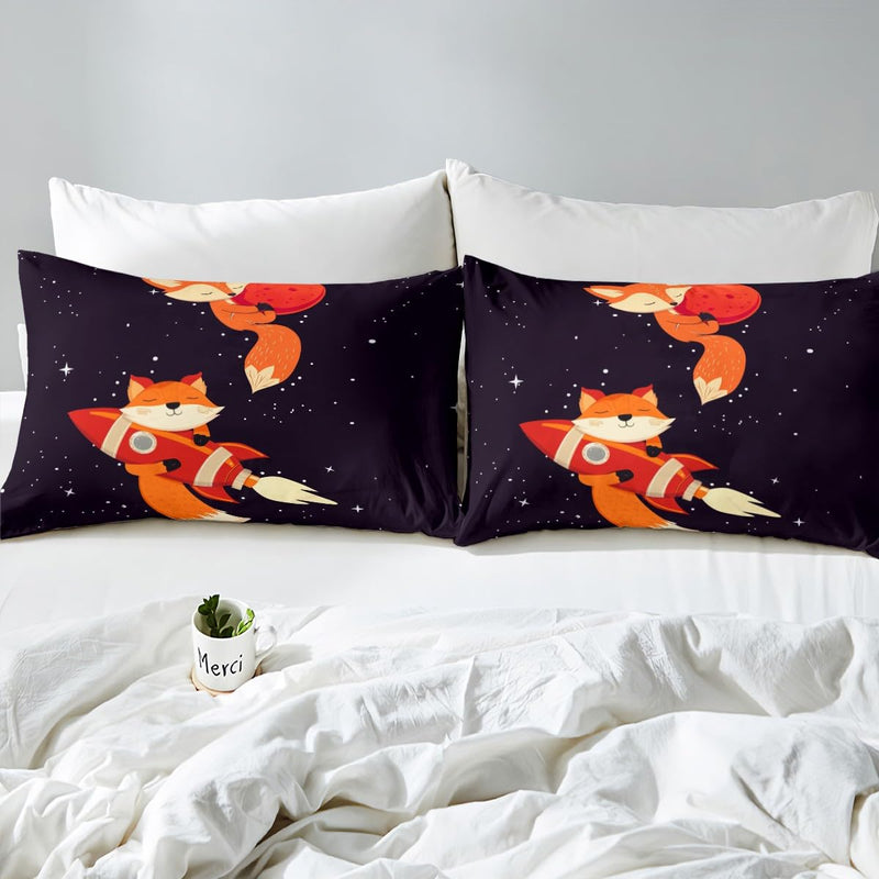 Feelyou Galaxy Fox Bed Sheets Astronaut Fox Sheet Set for Kids Boys Girls Outer Space Bed Sheet Set Animal Theme Bedding Sheets 1 Bed Sheets with 2 Pillowcases Full Size