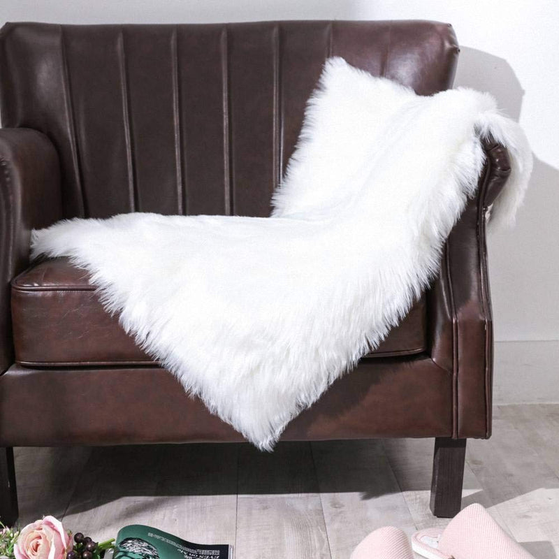 Carvapet Fluffy Shaggy Soft Faux Sheepskin Fur Rectangular Area Rugs Floor Mat Chair Sofa Cover Beside Carpet For Bedroom Living Room, 2Ft X 3Ft, White