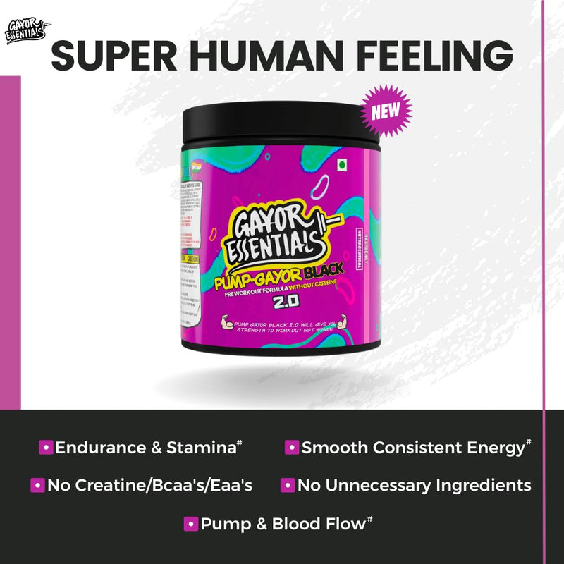 Gayor essentials Pump gayor black 2.O advanced pre workout formula without caffeine 10g citrulline malate caffeine free preworkout (351g, Raspberry)