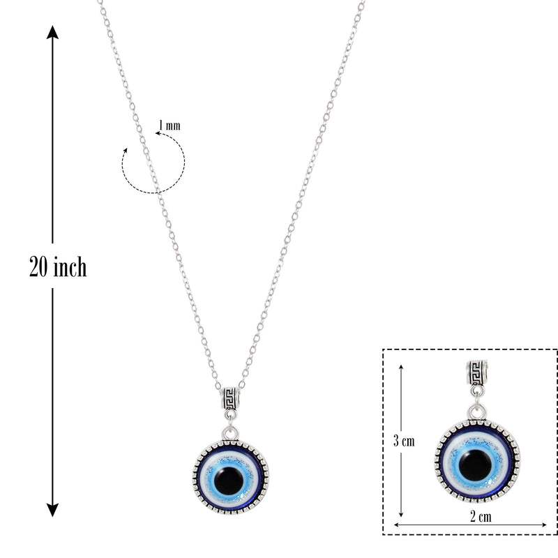 Fashion Frill Stylish Silver Chain For Men Girls Silver Plated Evil Eye Silver Chain Pendant For Men Boys Women Gift for Sister Love Gift Unisex Pendant Necklace