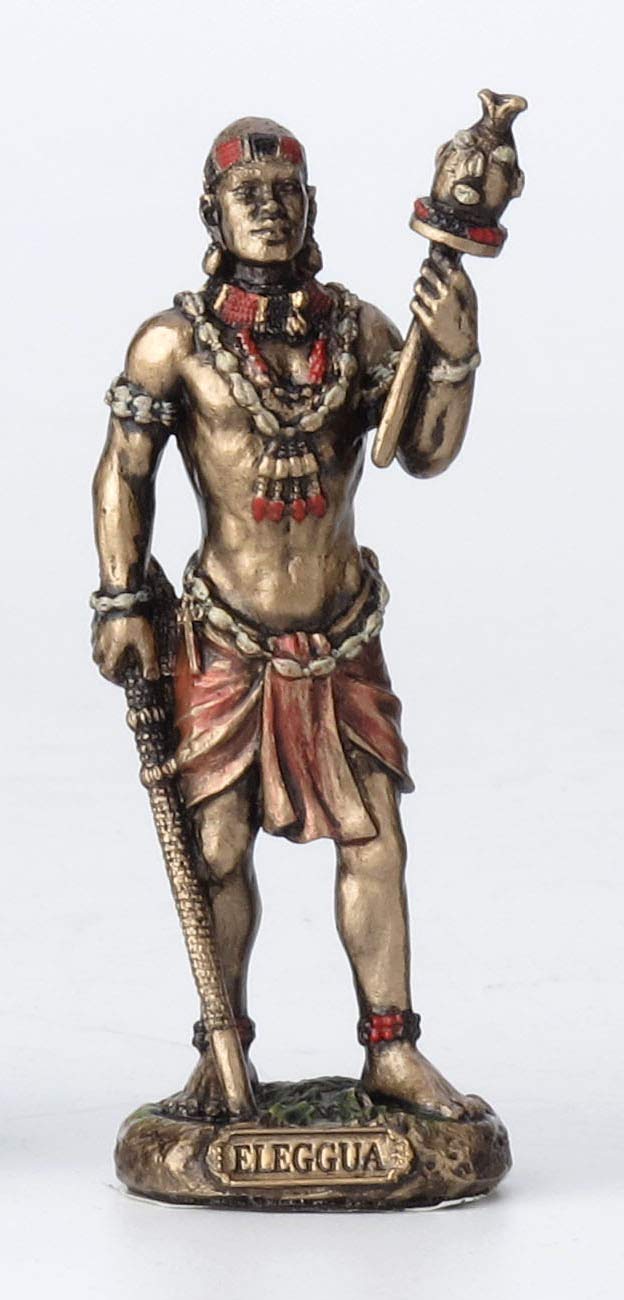 Veronese Design 3 1/2 Inch Ellugua Santeria Orisha God of Travelers, Crossroads and Fortune Cast Resin Hand Painted Antique Bronze Finish Statue Home Decor