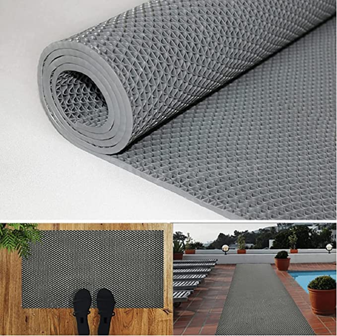 Purav Light Anti Skid Anti Slip Floor Rubber Mat Waterproof Jali Bathroom Mat for Kitchen Balcony Footmat for Home Entrance Door, 16 X 24 Inch, Grey