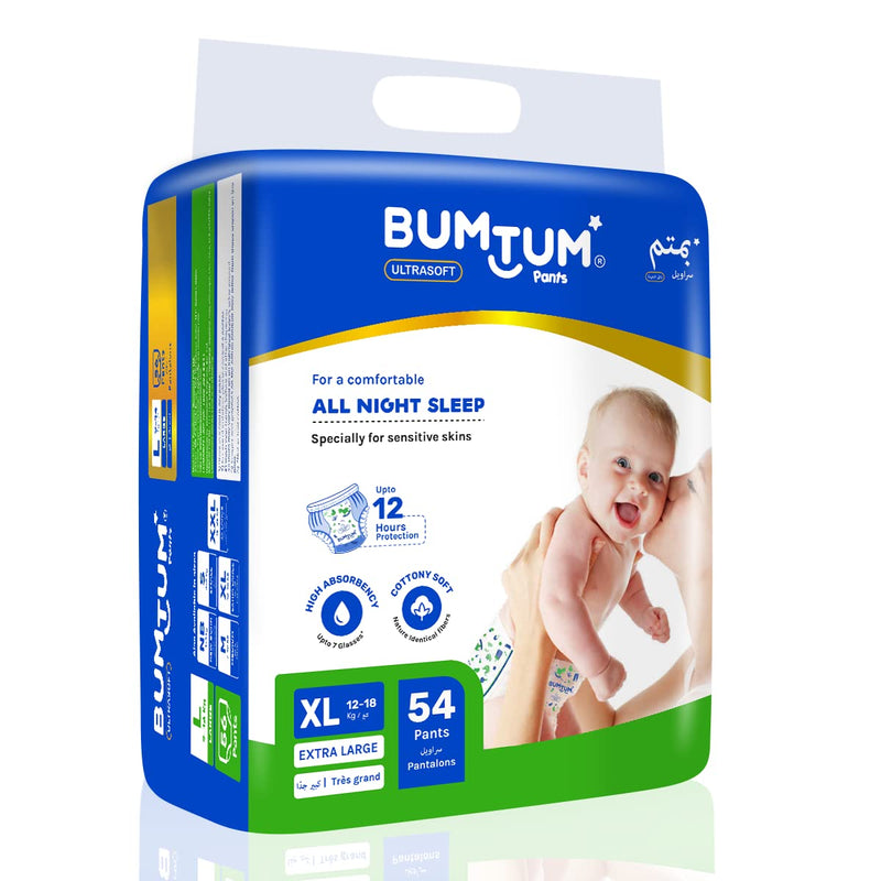 Bumtum Baby Diaper Pants, XL Size,162 Count, Double Layer Leakage Protection Infused With Aloe Vera, Cottony Soft High Absorb Technology