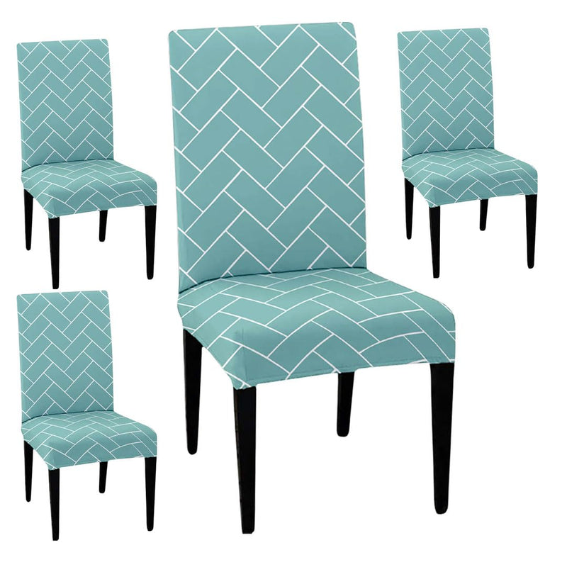 HOTKEI Pack of 4 Pastal Green Brick Printed Elastic Stretchable Dining Table Chair Seat Cover Protector Slipcover for Dining Table Chair Cover Set of 4 Seater, Polyester Blend