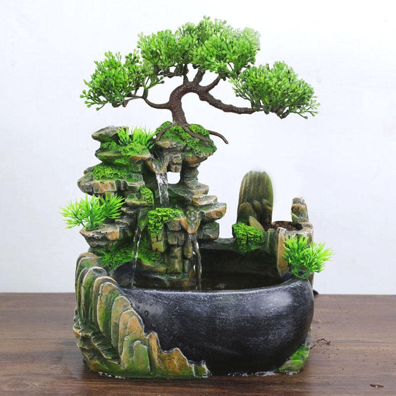 CALANDIS® Table Fountain Rockery Landscape Bonsai Statue Spray Water Fountain No Fog | Resin