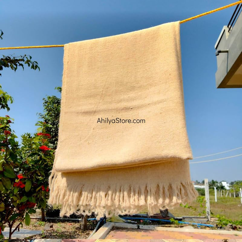 AhilyaStore - Original Handmade White Ghongadi(Jawal) - 100% Sheep Wool - Sheep Wool Blanket