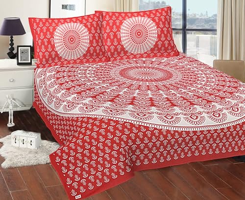 JAIPUR PRINTS 100% Cotton Rajasthani Jaipuri Traditional Floral Double Bedsheet with 2 Pillow Covers - 15