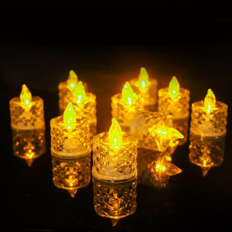 Crystal LED Tea Light Flicking Candle 6 Pieces Decorative Smokeless Flameless Acrylic Candles Lights for Home Decoration for Diwali, Christmas, Anniversary (Yellow, 5CM, Pack of 6)