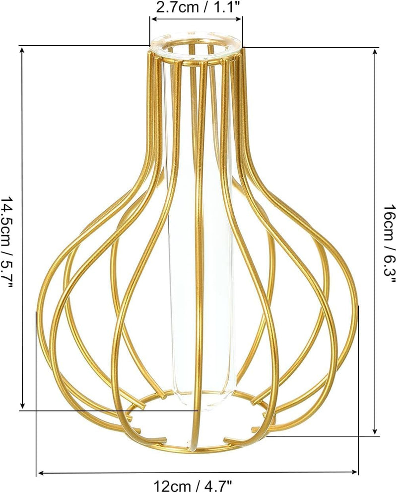 CentraLit Gold Decorative Metal Flower Golden Vase, Gold, Test Tube Glass Shape, Iron Art Frame, Decorative Holder for Home, Office, Wedding