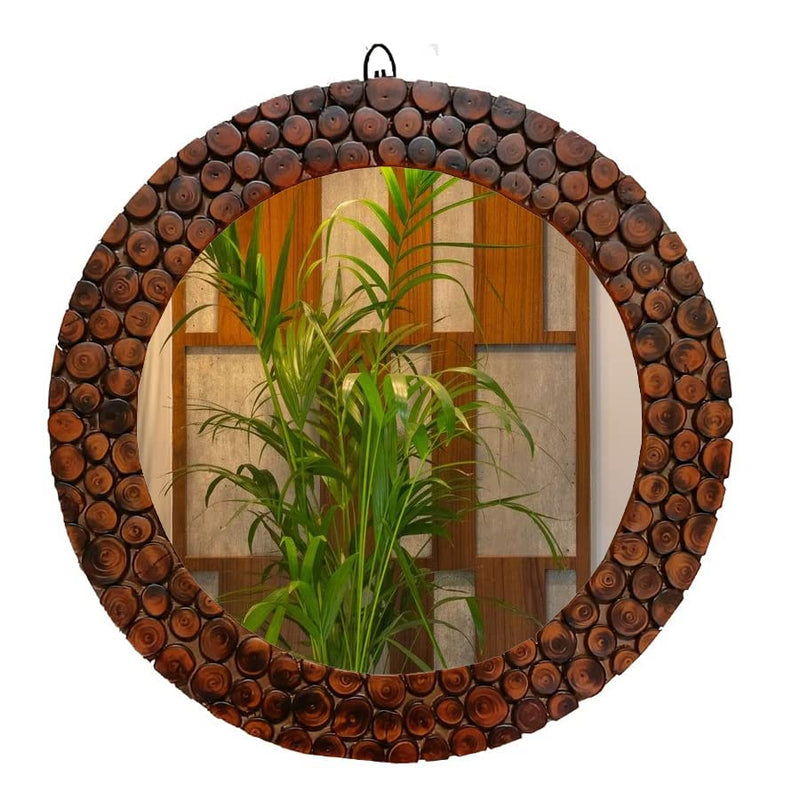 SRA Home Deco Handmade Wooden Antique Frame Round Wall-Mounted Mirror, Mirror for Bedroom, Bathroom, Living Room, Wall Basin, Study Room, Office, Brown (24 " Inches Round)