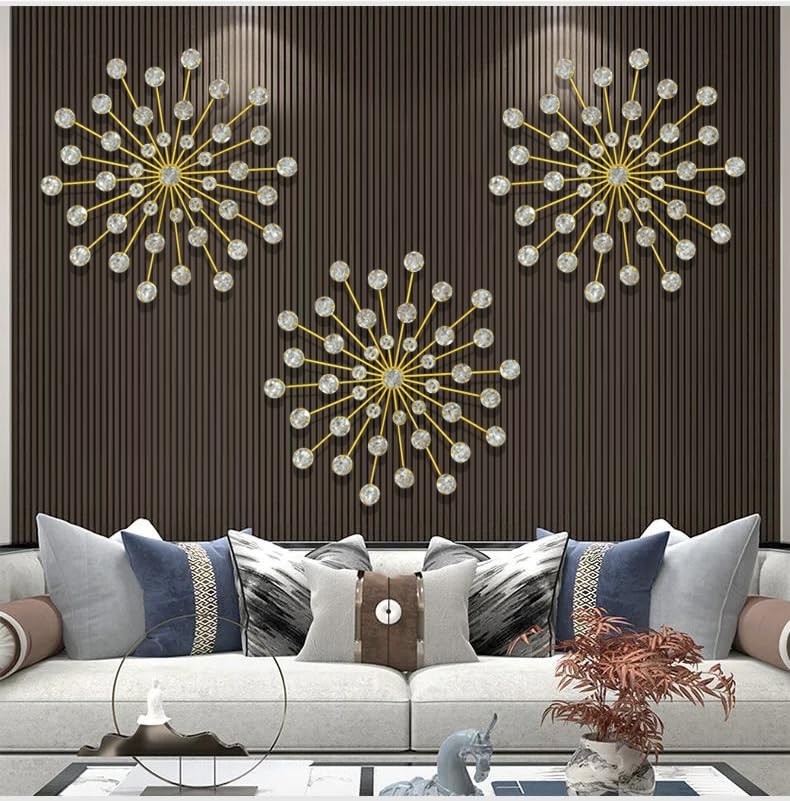 ZOVE Set of 3 Silver Metal Jeweled Wall Art - Sun Burst Rhinestone Wall Hanging for Elegant Home Decor (13.5 x 13.5 inch)