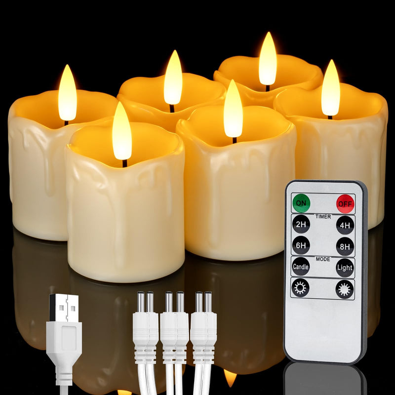 6Pack Rechargeable Flickering Flameless Votive Candles-Ivory