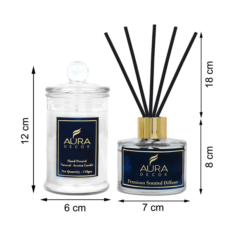 AuraDecor Luxury Reed Diffuser & Scented Candle Gift Set with Premium Fragrance of Blue Sage & Lavender