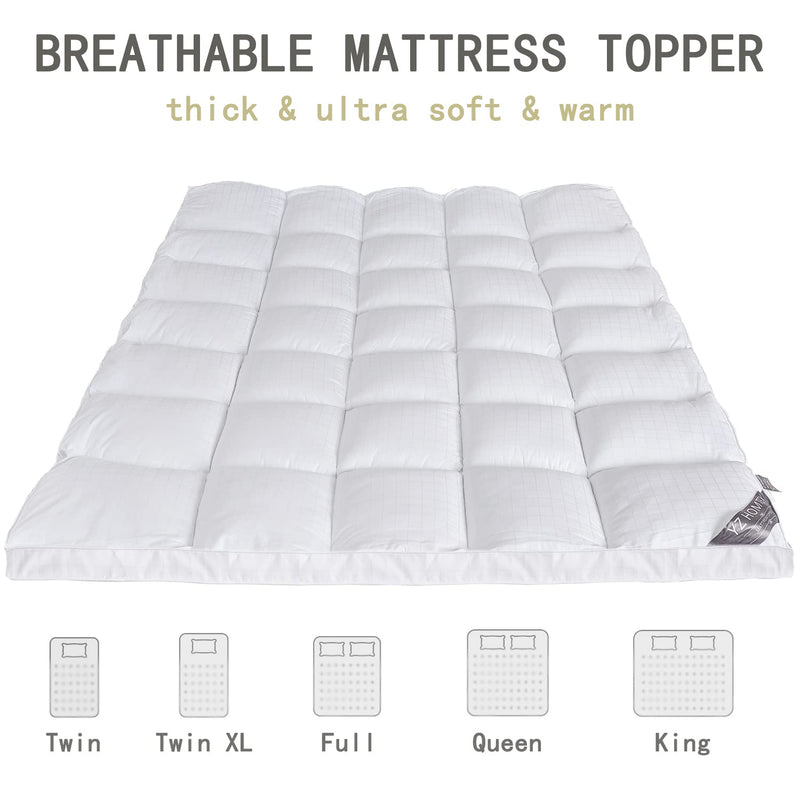 Warm Mattress Topper 2 Inch Fluffy Soft Plush 400TC Cotton Pillow Top Mattress Pad Bed Topper, Hotel Quality Down Alternative Pillow Topper (Twin XL)