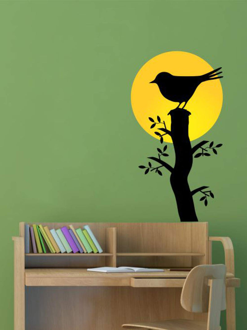 Walltech Bird On A Sunrise Branch Wall Sticker| Beautiful Design Wall Decoration Sticker