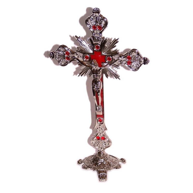 Silver Tone Standing Catholic Christian Altar Church Decor Chapel Cross Crucifix