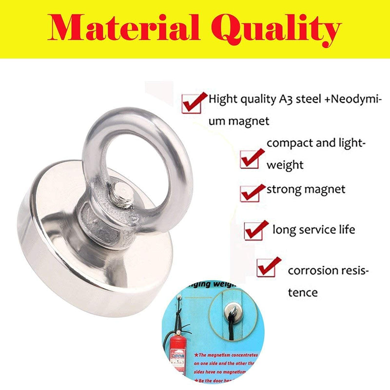 JAKAGO 75 LBS(34 KG) Pulling Forces Strong Permanent Rare Earth Magnets,Powerful Round Neodymium Magnetic Hooks with Eyebolt for Kitchen Bedroom Magnetic Fishing and Hang Items(2 Pieces)