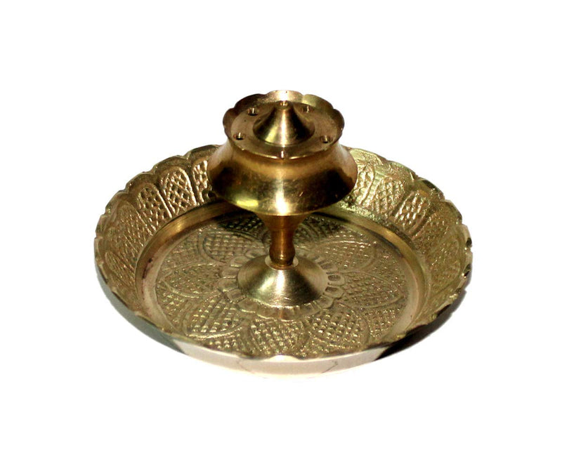 VR Creatives Classic Traditional Brass Agarbatti/Incense Sticks Holder/Stand with Ash Catcher 6 CM 5 Holes