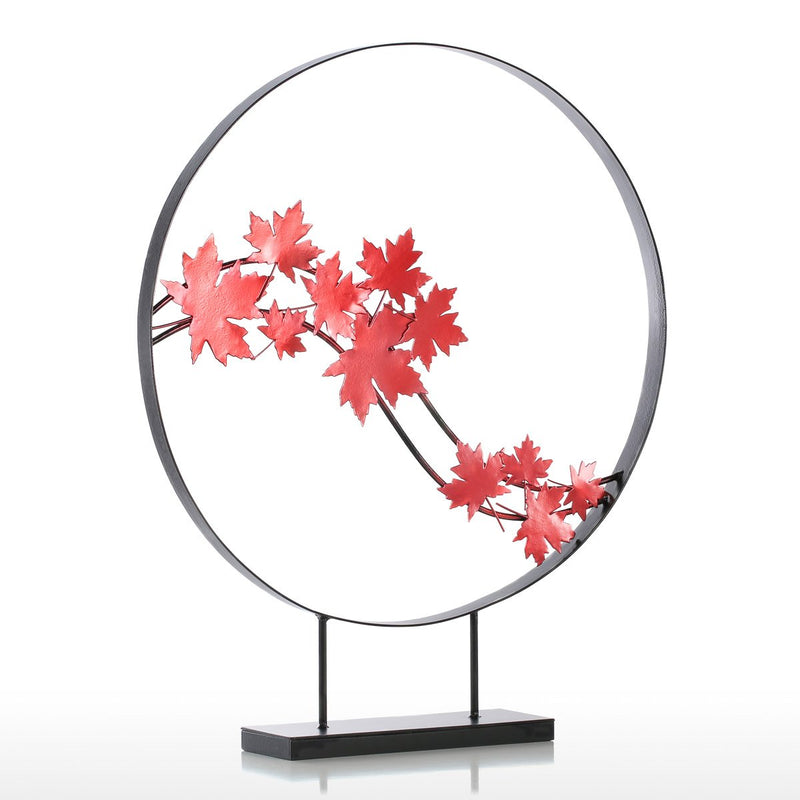 Tomfeel Maple Leaf Ornament Iron Circle Sculpture Abstract Modern Sculpture Home Decor Modern and Concise Artwork