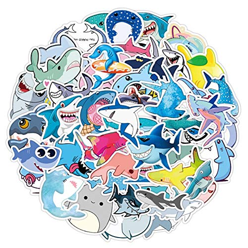 iDream Self-Adhesive Shark Theme Car DIY Waterproof Stickers for Suitcase Laptop Bicycle Helmet (Set of 50) (Multicolour)