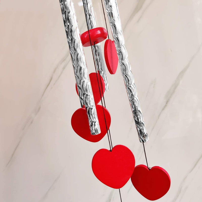 SHANOL - Pack of 1 Red Heart with Pipe Wooden and Aluminium Wind Chime for Home, Office, Garden, Door Decoration. Wind Chimes (22 inch, red)