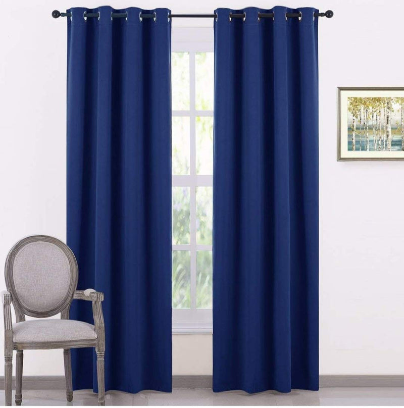 Comfy Home Fabric Solid Grommet Curtain, 7 Feet, Blue, Pack of 2