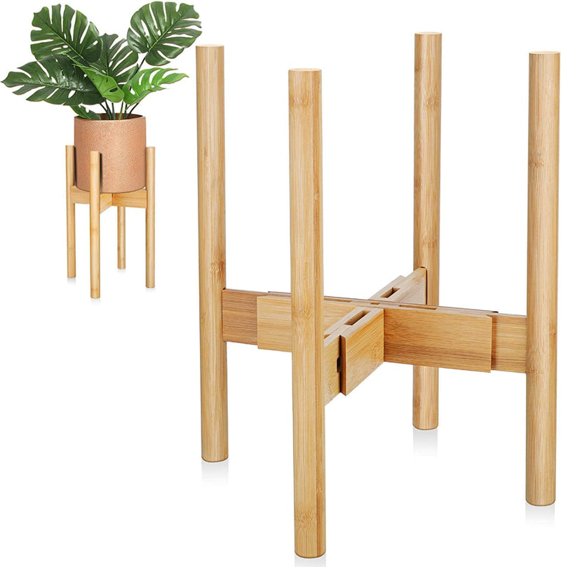 Fox & Fern imported Adjustable Wooden Bamboo Plant Pot Stand For Indoor Outdoor Plants| Full Adjustable, Holds 8 To 12 Inch Planter Pots for Plants (Pot Not Included) (Natural Wood Colour)