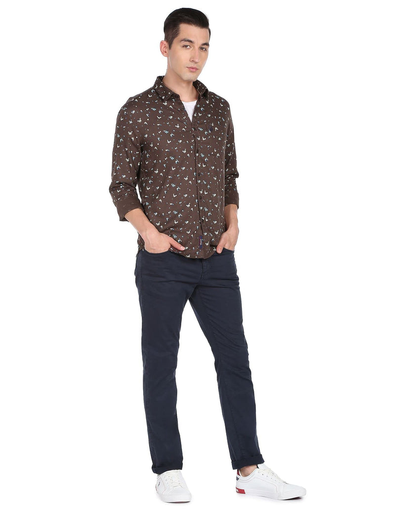 U.S. POLO ASSN. Men's Printed Slim Fit Shirt (UDSHT0430_Brown M)