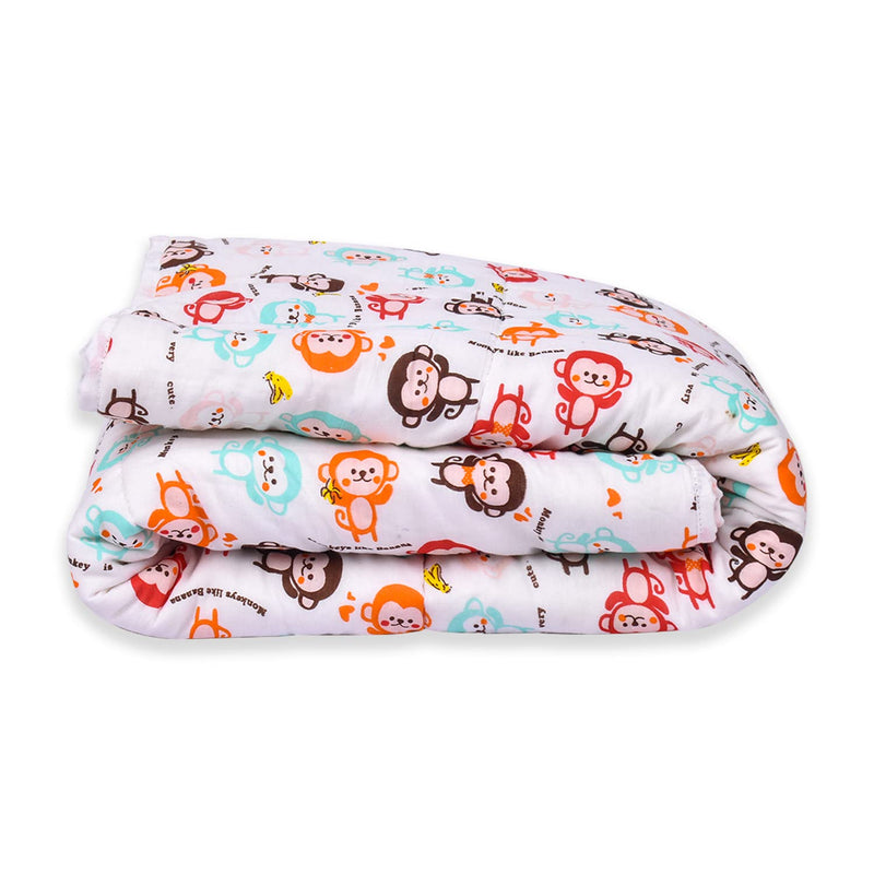 MOM'S HOME Organic Cotton Baby AC Quilt - Colorful Monkey - 0-3 Years - 110X120Cms