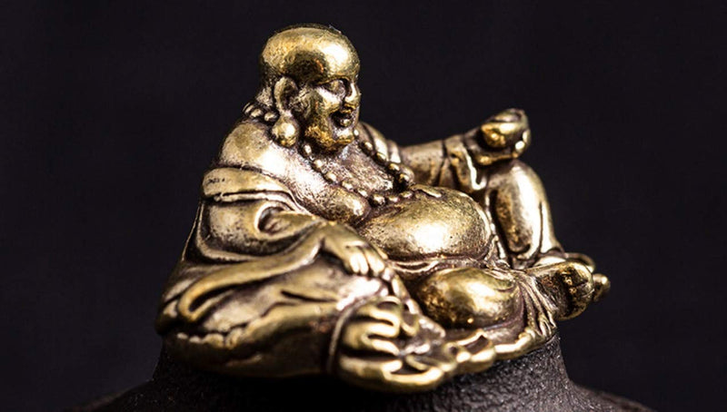 DMtse Brass Mini Laughing Buddha Statue Ornaments Brings Good Luck and Prosperity