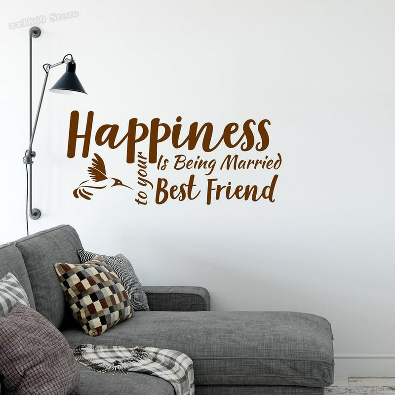 GADGETS WRAP Vinyl Weddding Wall Decals Quotes Happiness is Being Married to Your Best Friend Wall Sticker Brown