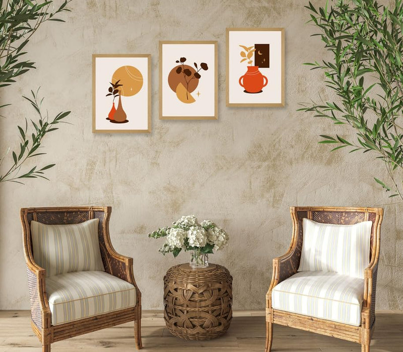 SAF paintings Set of 3 Modern Art Premium Brown Frame Painting For Home DécorSA-B139K3