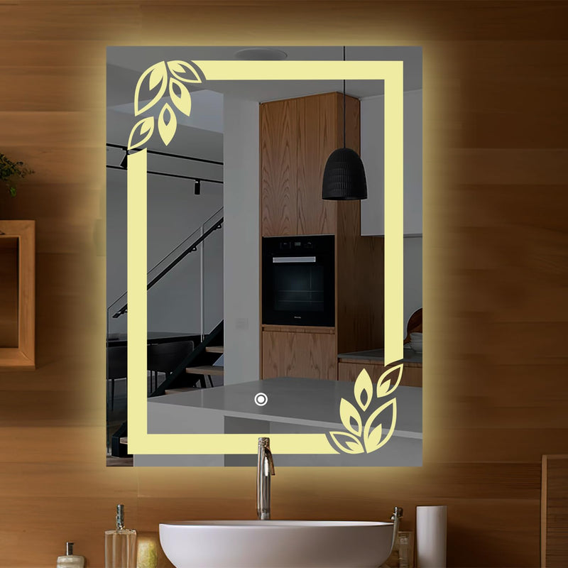 Sunsyze Bathroom Led Mirror | Backlit Bathroom Mirror with Imported Touch Sensor + Dimmer + White Light +Natural Light + Warm Light | 18X24 (Unframed, Rectangular, Wall)