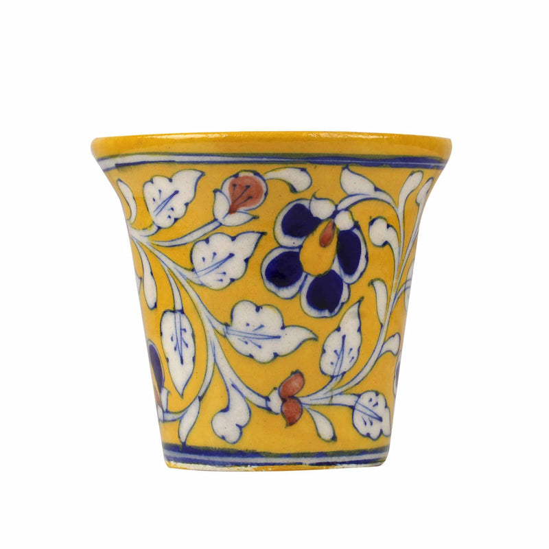 Tribesindia Jaipur Floral Blue Pottery Flower Vase D-2 (4 Inches)