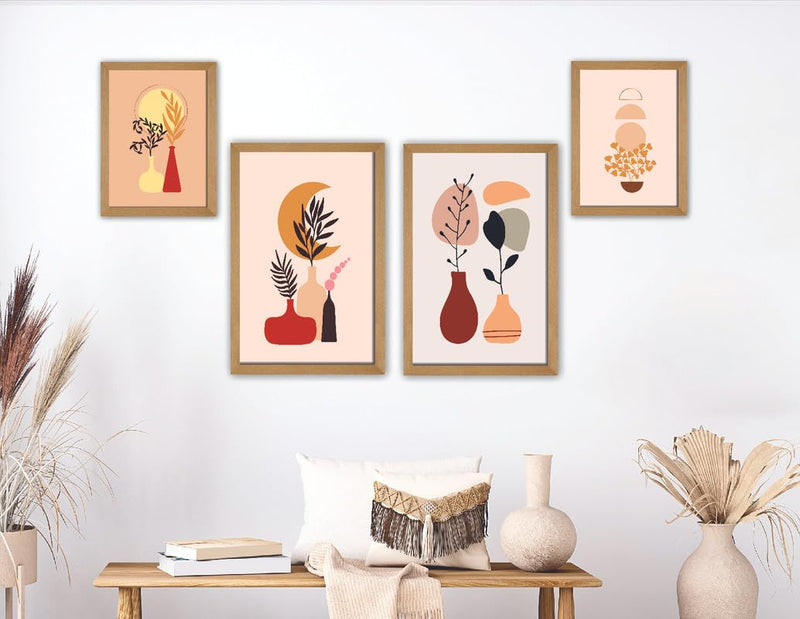 SAF paintings Set of 4 Modern Art Premium Brown frame painting for Wall Decoration SA-B40M2K2