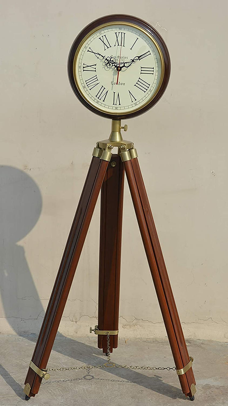 OVERSEAS MART Wooden Analog Clock With Wooden Antique Tripod 70 Inches