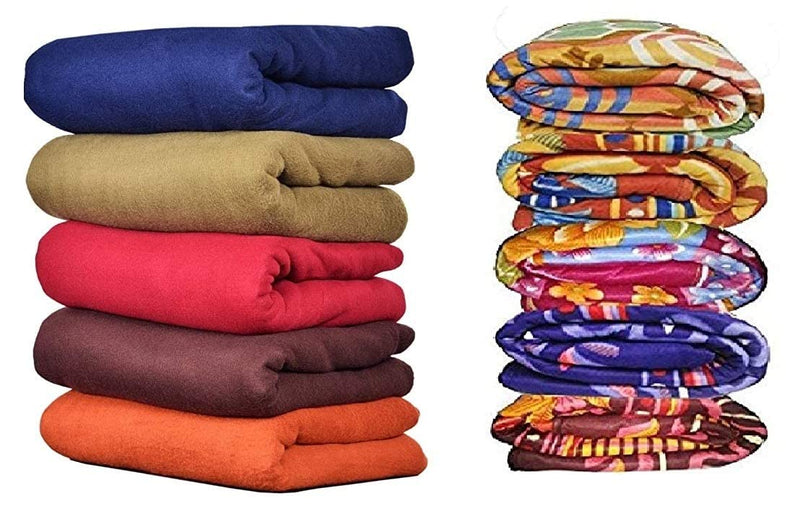 Nivasam Polar Fleece Blanket Super Soft Light Weight, Micro Fleece All Season, Dohar, Ac Blanket, Travel Blanket Multicolour, Set of 10 (5 Solid + 5 Printed) (Single Bed)