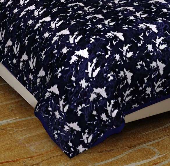 SPANGLE Printed Self Embossed Soft Luxurious 480 TC Mink Double Bed Blanket (Blue)