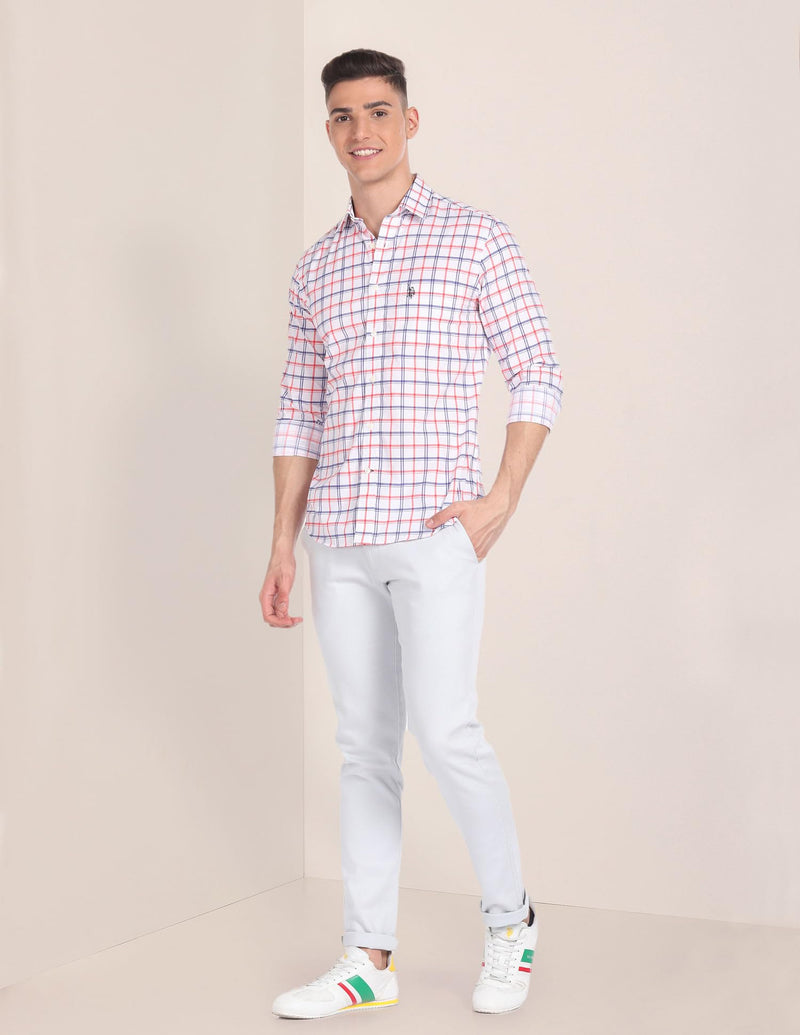 U.S. POLO ASSN. Men's Checkered Regular Fit Shirt (USSHTFX220_White