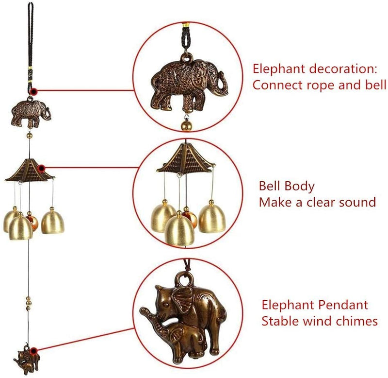 Synlark 3 Bell Feng Shui Positive Energy Elephant Metal Wind Chimes for Home & Office Decoration (20 inch) (Elephant 3 Bell)