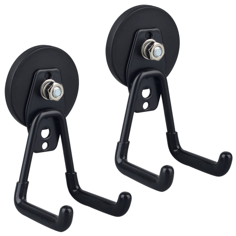 ULIBERMAGNET Strong Garage Magnetic Hooks, 2 Pack Heavy Duty Storage Utility Magnet Hooks with Anti-Slip Coating for Indoor & Outdoor Hanging (Black)