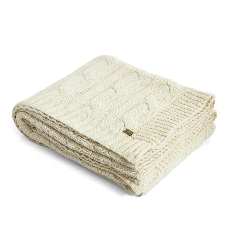 Pluchi Vintage Knit Cotton Knitted All Season AC Throw Blanket (Natural) (125cm X 150cm)