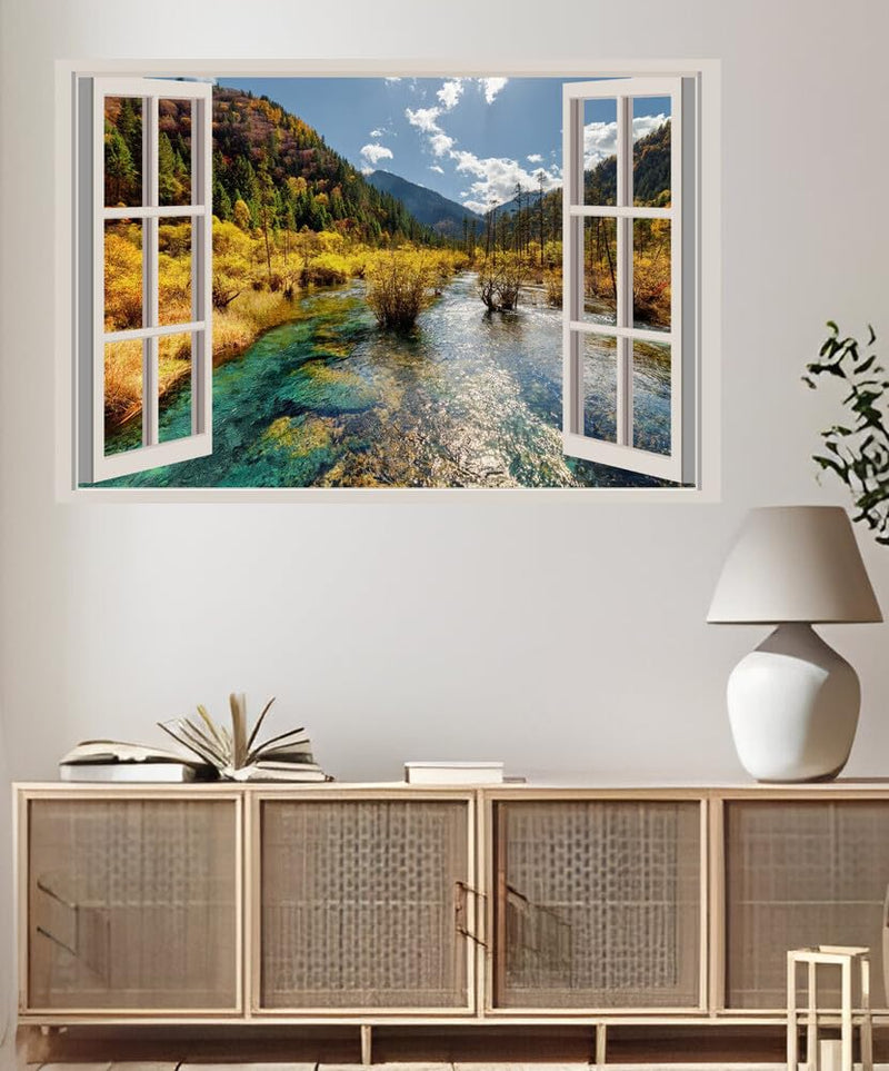 JVERF - JZZA23821 Jiuzhaigou Park China Parks Rivers Mountains| Self-Adhesive Open Window Wall Sticker