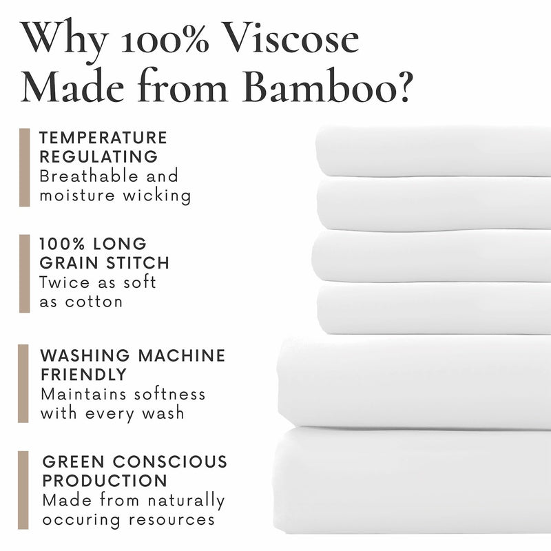 Bamboo Bay 6 Piece Queen Sheet Set - 100% Viscose Made from Bamboo Sheets Queen Size Bed Set - Ultra Soft Cooling Sheets for Hot Sleepers - Breathable Queen Sheets Fits Up to 16'' Deep Pocket - White