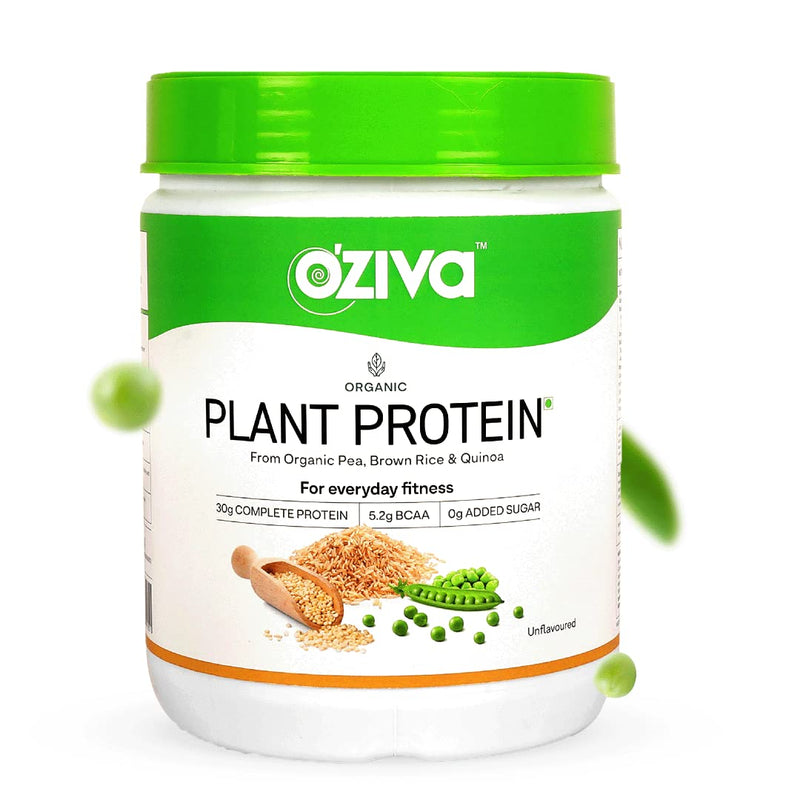 OZiva Organic Plant Protein for Everyday Fitness | 30g Protein - Pea Isolate | Complete Plant Protein Powder | No Added Sugar, Certified Clean & Vegan (Unflavoured, 500g)