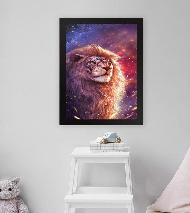 GADGETS WRAP Printed Photo Frame Matte Painting for Home Office Studio Living Room Decoration (11x17inch Black Framed) - Lion Art