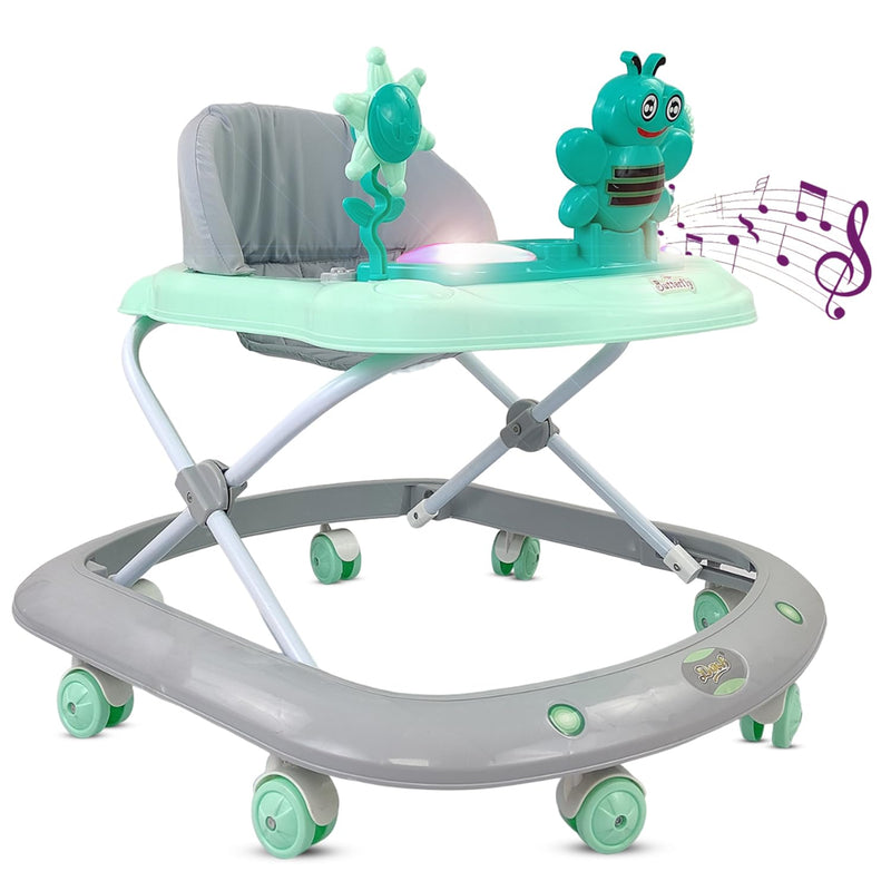 Dash Butterfly Baby Walker with 3 Position Adjustable Height Music & Light, Foldable Activity Walker, Baby 6-18 Months boy, Walker for Kids (Capacity 20kg | Green)