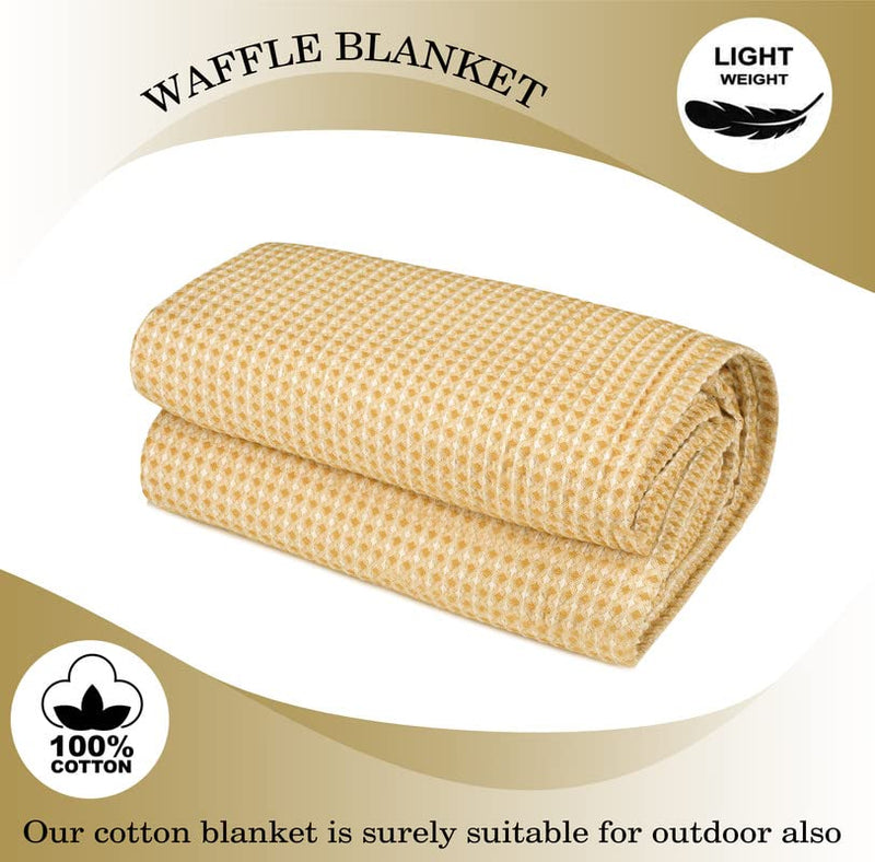 BSB HOME 100% Pure Cotton Thermal Blanket Breathable, Soft Waffle, Cozy & Skin Friendly All Season for Bed & Sofa Indoor andOutdoor Single Bed Blanket | Dohar (Colour-Yellow, 152 x 228 Cm)