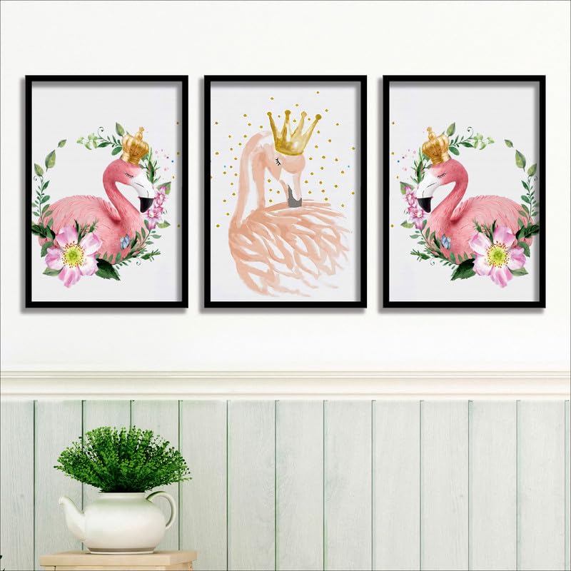 SAF paintings Set of 3 Flamingo Theme Wall Painting for Home Decoration SA-BLACKMX33500